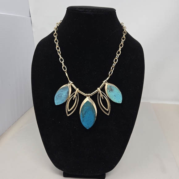 Robert Lee Morris Soho Pendant Bib Statement Blue & Greens Gold Adj. Chain - Picture 2 of 10